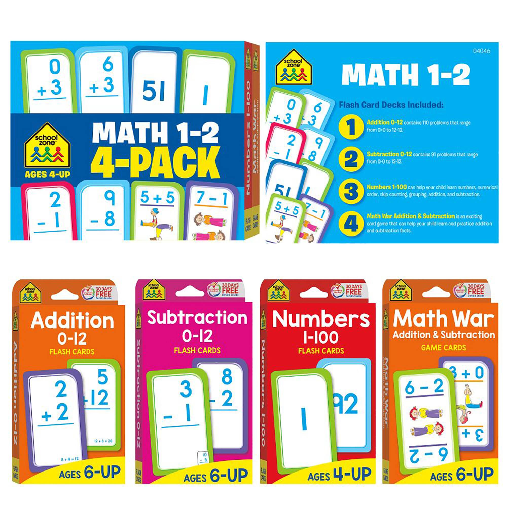 School Zone® Math 1-2 Flash Card, 4 Pack